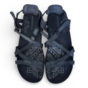 Merrell Hiking Sandals Black Strappy Air Cushion Comfort Shoes Outdoor Size 9
